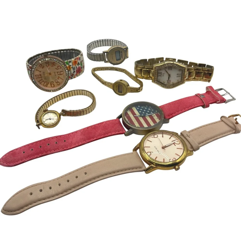 Lot of 8 Womens Fashion Watches Assorted Styles Bands Faces